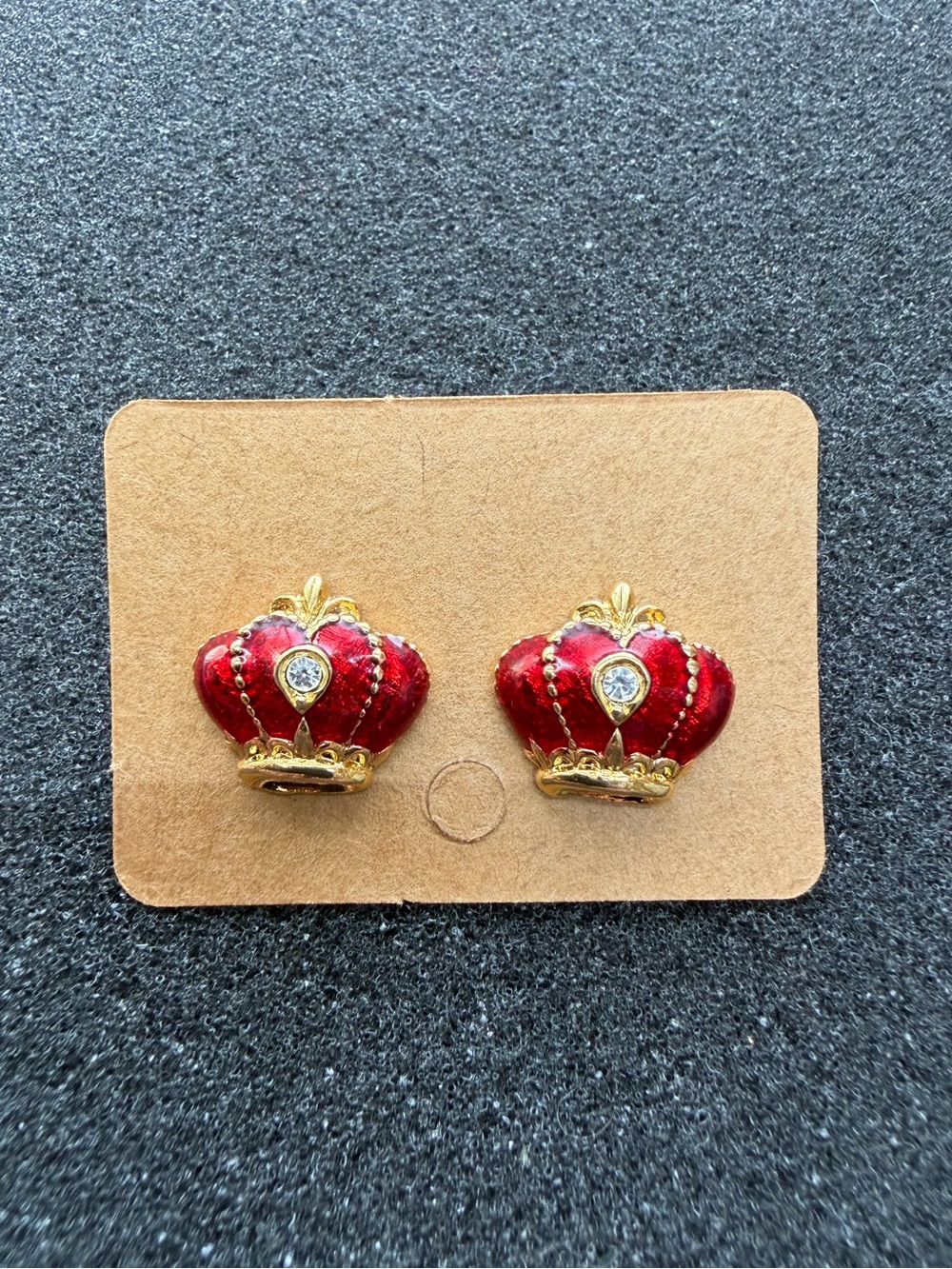 Vintage Signed Avon Red Crown Pierced Stud Earrings
